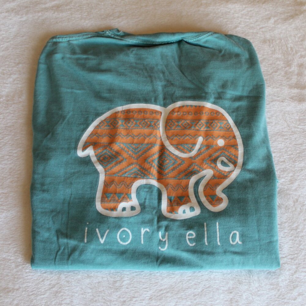 Ivory Ella Comfort Colors Long Sleeve T-Shirt Turquoise Orange Size Small